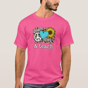 Camiseta Paz Amor Enseña Estampado Leopardo Girasol Turques
