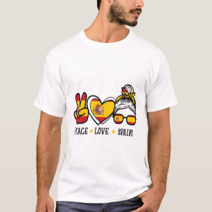 Camiseta Paz Amor España Moño Desordenado Mujer Fanática Fú