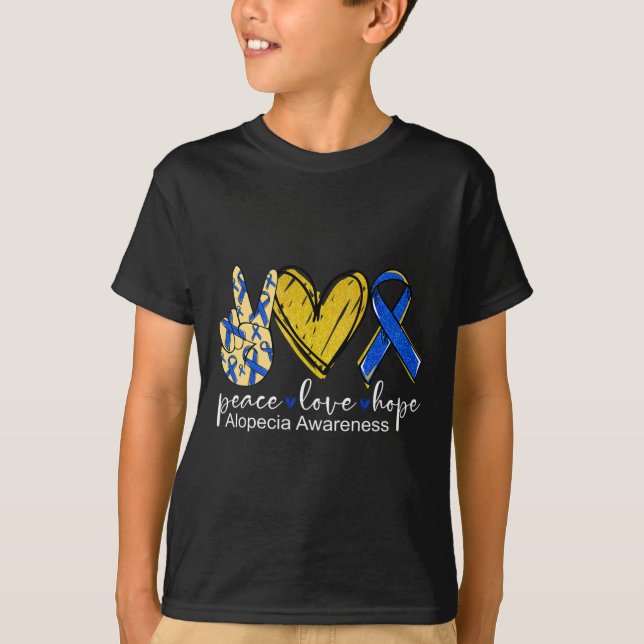 Camiseta Paz Amor Esperanza Alopecia Conciencia Cinta Azul (Anverso)