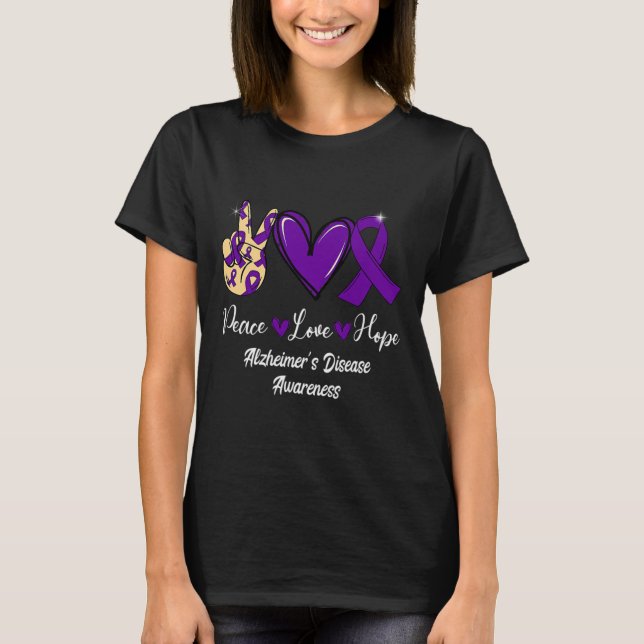 Camiseta Paz Amor Esperanza Cinta Púrpura Alzheimer Enferme (Anverso)