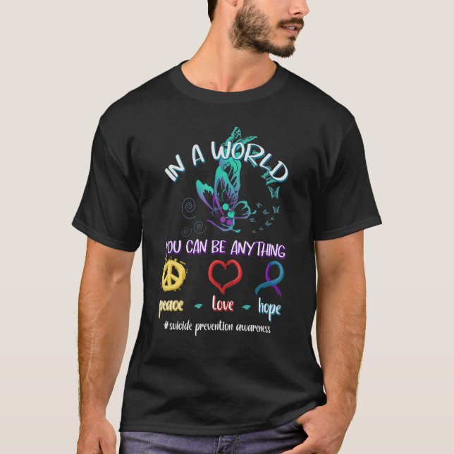 Camiseta Paz Amor Esperanza Feliz Prevención del Suicidio C (Anverso)