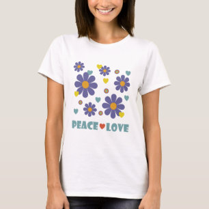 Camiseta Paz Amor Flores Púrpuras de los años 70