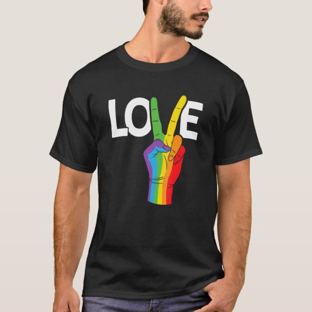 Camiseta Paz Amor Gay Orgullo Arcoiris Lgbtq Div Transgéner (Anverso)
