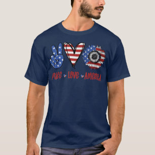 Camiseta Paz Amor Girasol América Bandera Patriótica EEUU 4