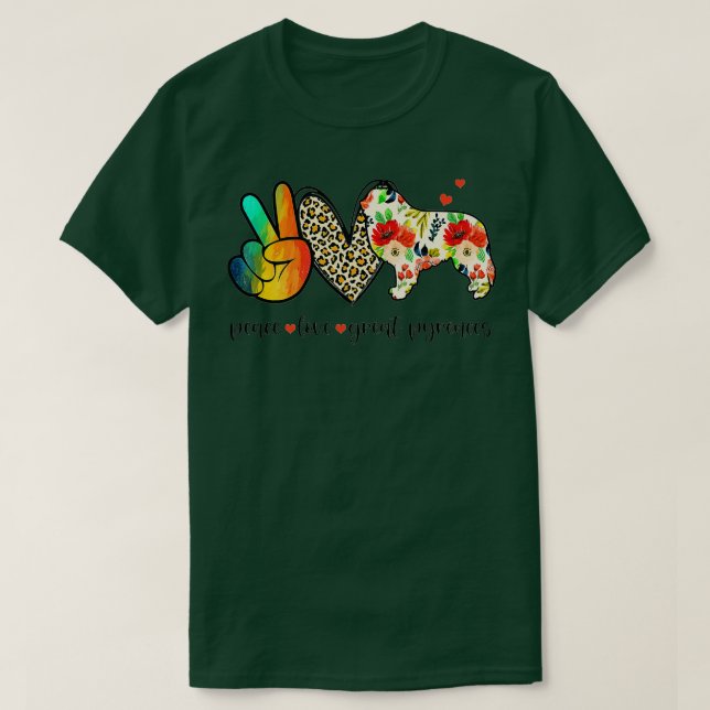 Camiseta Paz Amor Grandes Pirineos Gracioso Para Los Perros (Diseño del anverso)
