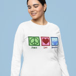 Camiseta Paz Amor Hanukkah Larga Manga de Mujeres<br><div class="desc">Peace Love Hanukkah camiseta de manga larga para una mujer judía a la que le gusta celebrar Chanukah. Una señal de paz de bonito,  corazón y una hermosa menorah.</div>