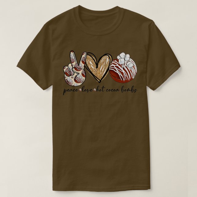 Camiseta Paz Amor Hot Cocoa Bombas Feliz Navidad (Diseño del anverso)