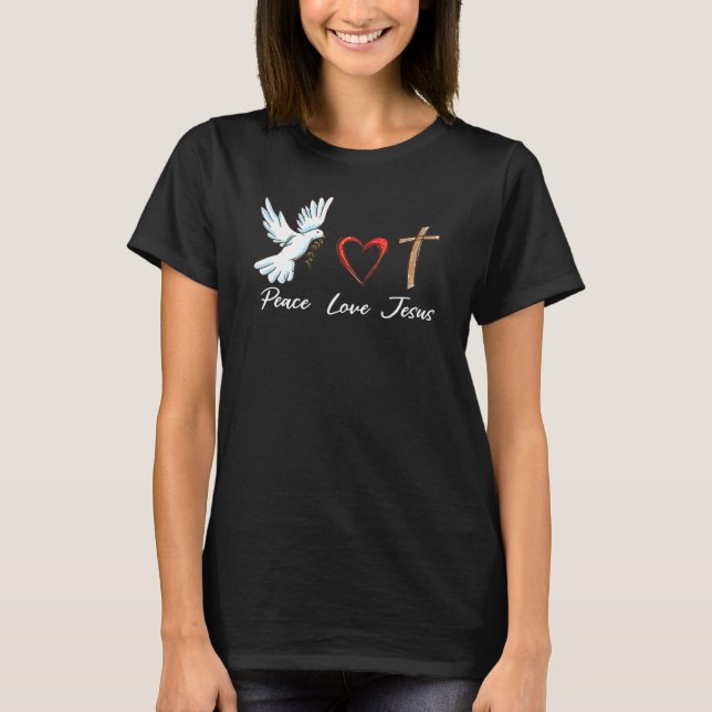 Camiseta Paz Amor Jesús Cute Dove Cruz Cristiana Fe G (Anverso)