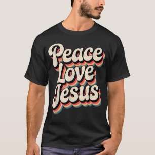 Camiseta Paz Amor Jesús Retro Arcoíris 60S Boho Hippie
