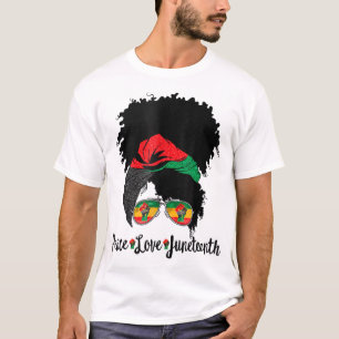 Camiseta Paz Amor Junetdecimo Messy Bun Afro Reina Negro P