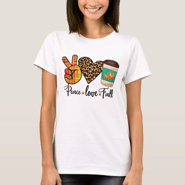 Camiseta Paz, amor, latte de especias de leopardo otoñal (Anverso)