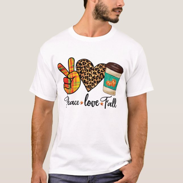 Camiseta Paz, amor, latte de especias de leopardo otoñal (Anverso)