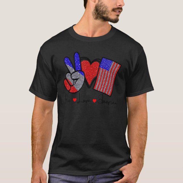 Camiseta Paz Amor Libertad Estadounidense 4 De Julio Indice (Anverso)