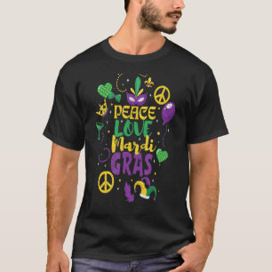 Camiseta Paz Amor Mardi Gras Carnaval Retro Nueva Orleans F