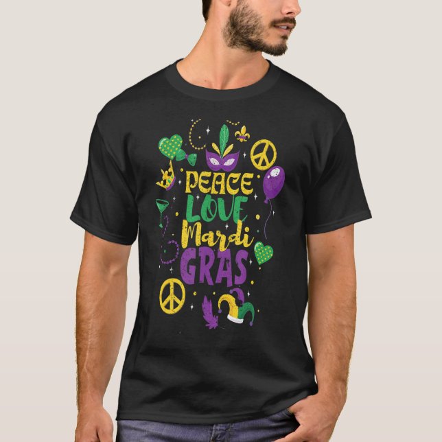 Camiseta Paz Amor Mardi Gras Carnaval Retro Nueva Orleans F (Anverso)