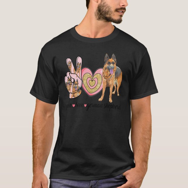 Camiseta Paz Amor Pastor Alemán Pastor Cute Perro Madre D (Anverso)