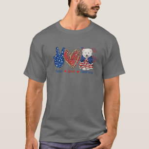 Camiseta Paz Amor Perro Samoyano Bandera Patriótica Norteam