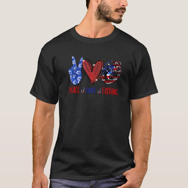 Camiseta Paz Amor Pesca  Pesca Estados Unidos Bandera Ameri (Anverso)
