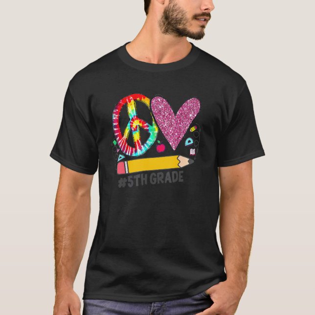 Camiseta Paz Amor Quinto Grado De Vuelta Al Equipo Escolar  (Anverso)