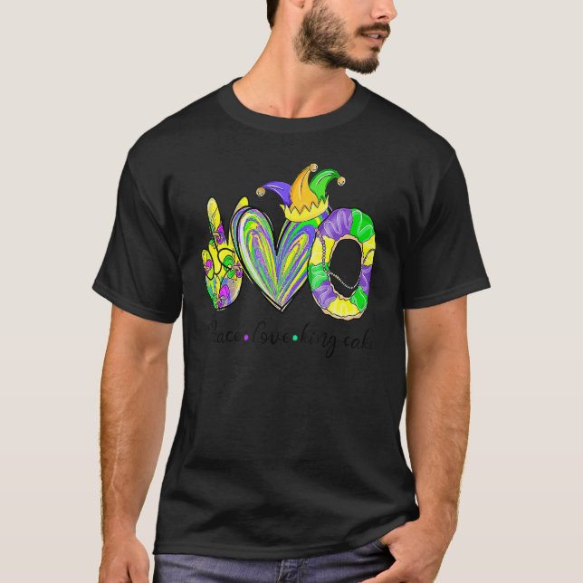 Camiseta Paz Amor Rey Pastel de Fiesta Mardi Gras Carnaval  (Anverso)