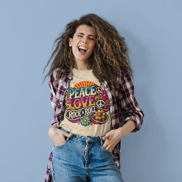 Camiseta Paz Amor RocknRoll Retro 70 Psicodelic Vintage