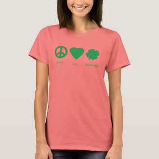 Camiseta paz amor shamrock mujeres T-Shirt