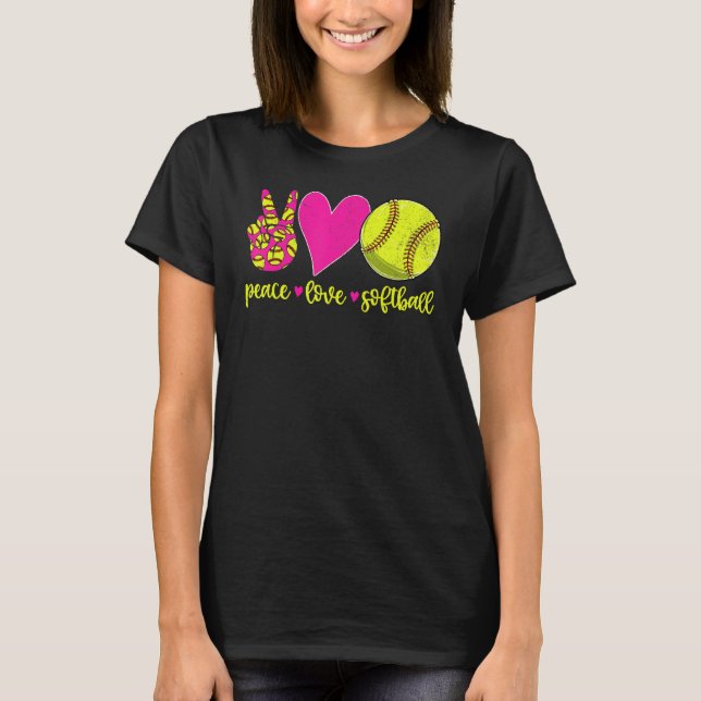 Camiseta Paz Amor Softball Mamá Hombres Mujeres Niños (Anverso)