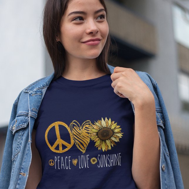 Camiseta Paz Amor Sunshine Purpurina de oro Flor (Subido por el creador)