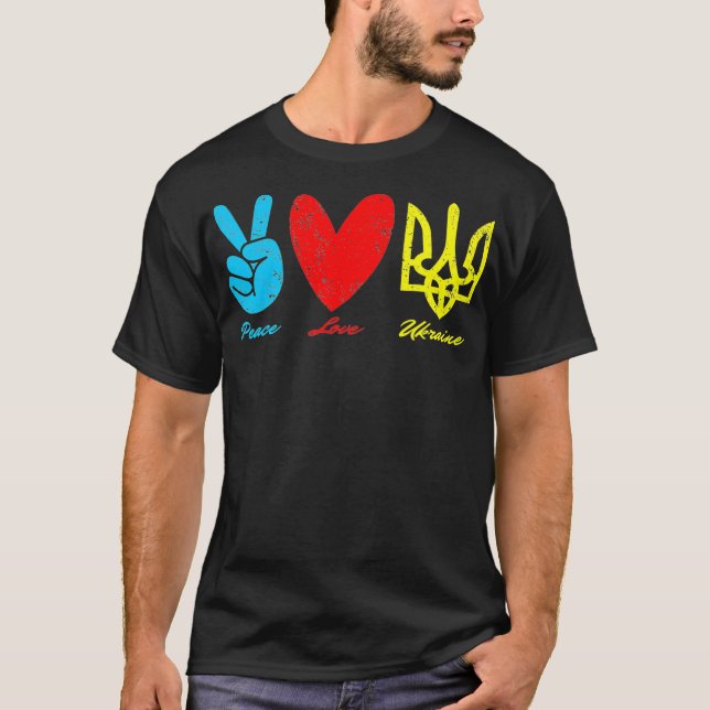 Camiseta Paz, amor, Ucrania, bandera ucraniana te apoyo (Anverso)