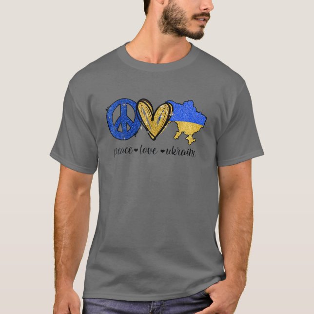 Camiseta Paz, amor, Ucrania, bandera ucraniana te apoyo (Anverso)