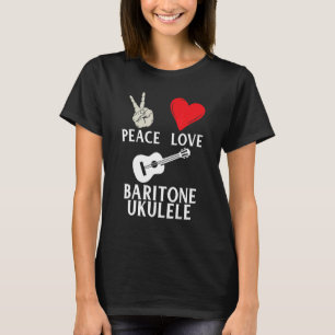 Camiseta Paz Amor Ukulele Barítono Hipster Tocador de Ukule