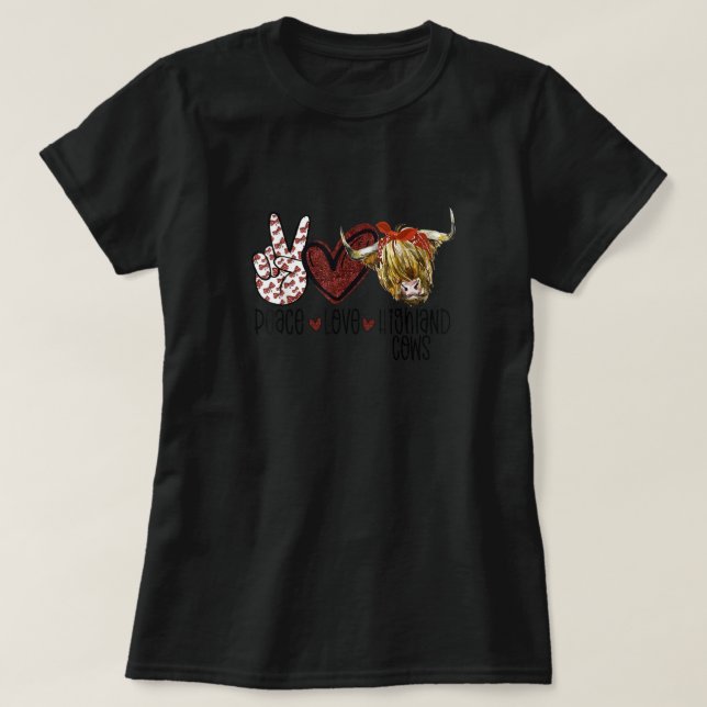 Camiseta Paz Amor Vacas Altas Ganado Vaca Escocia Vaca Band (Diseño del anverso)