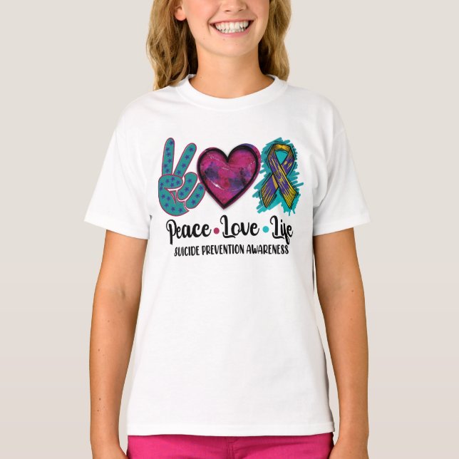 Camiseta Paz Amor Vida Suicidio Prevención Conciencia (Anverso)