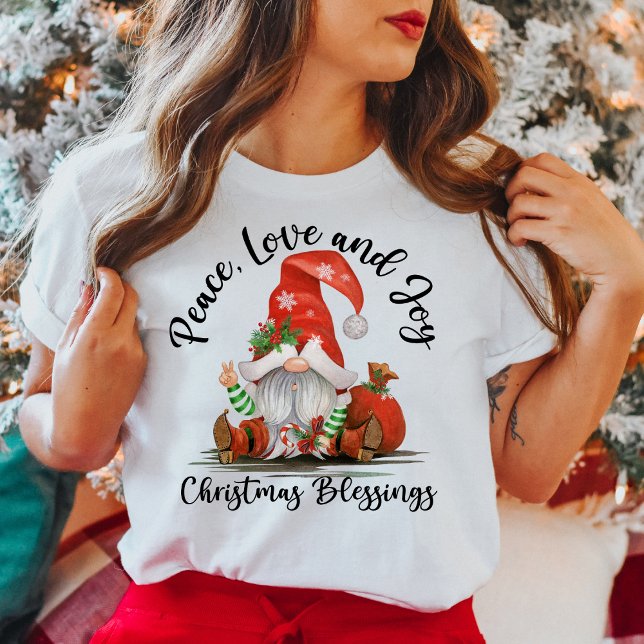 Camiseta Paz, amor y alegría, Navidades amables ganan bendi (Peace, Love & Joy, Cute Christmas Gnome Blessings T-Shirt)