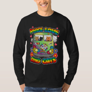 Camiseta Paz Amor Y Gatos Hippie Beatnik Flower Power Gr