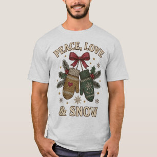 Camiseta Paz Amor Y Nieve Mitones De Invierno Acolchados Ch