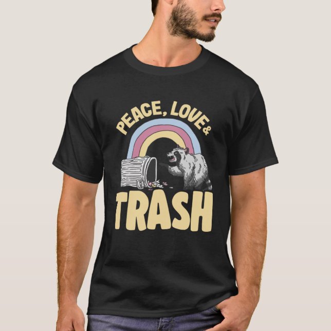 Camiseta Paz, amor y rabia Arcoiris Funny Raccoon Pullover (Anverso)