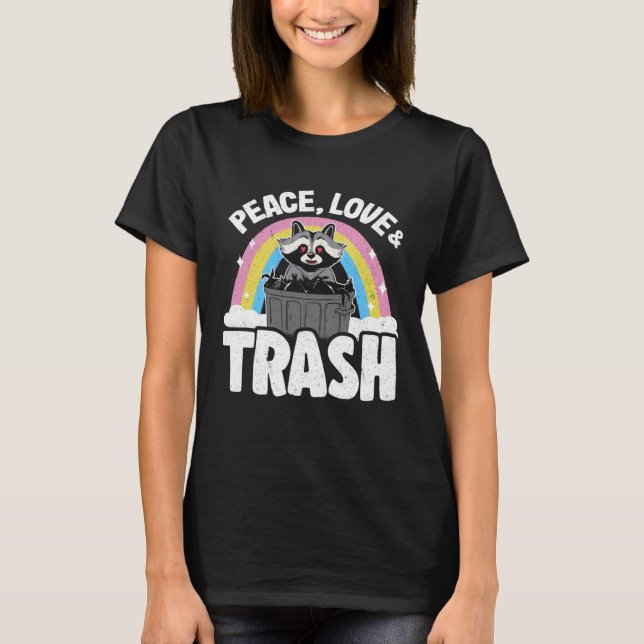 Camiseta Paz, amor y rabia Arcoiris Funny Raccoon Pullover (Anverso)