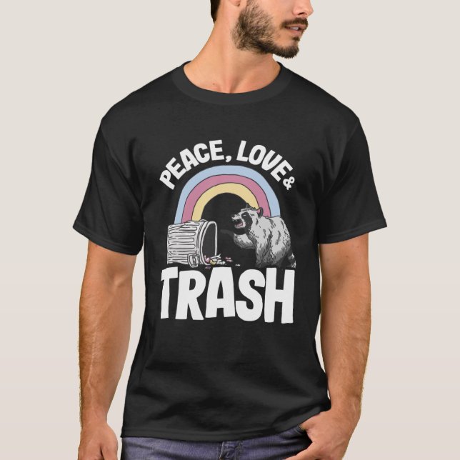 Camiseta Paz, amor y rabia Arcoiris Funny Raccoon Pullover (Anverso)