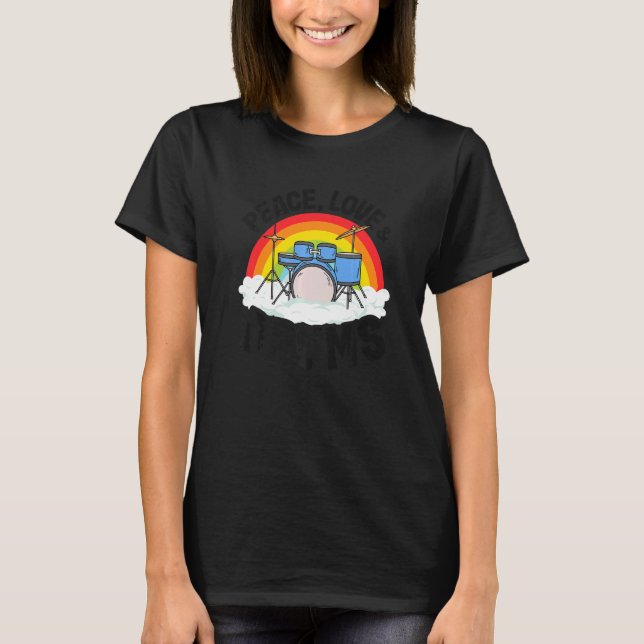 Camiseta Paz, amor y tambores, percusionista del arco iris (Anverso)