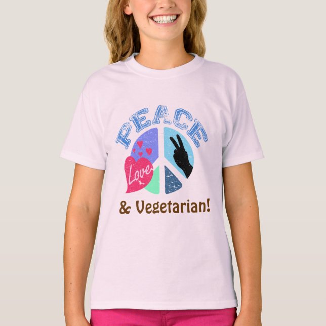 Camiseta Paz Amor y vegetariano (Anverso)