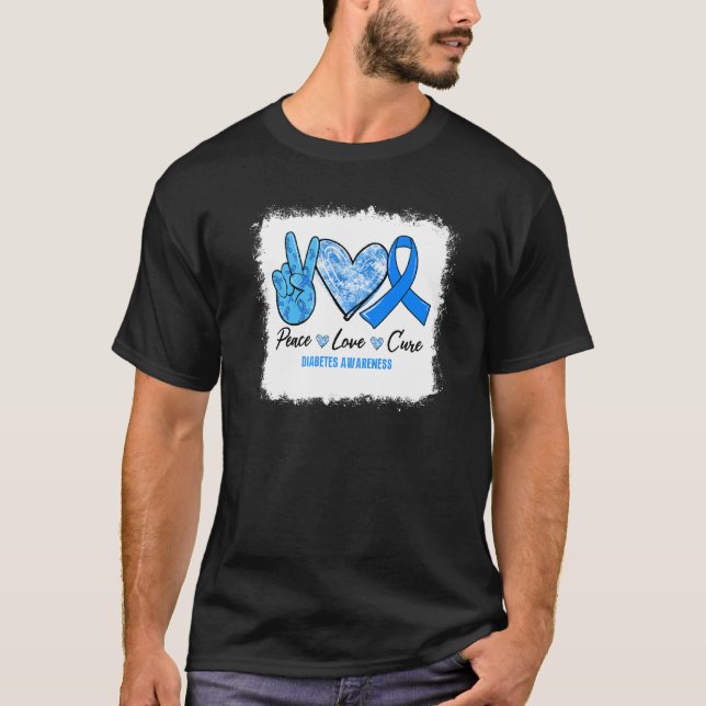 Camiseta Paz blanqueada Amor Cura Cinta Azul Diabetes Awar (Anverso)