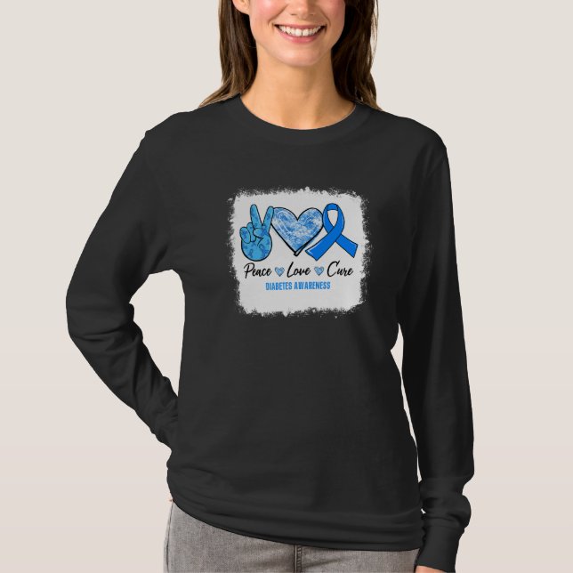 Camiseta Paz blanqueada Amor Cura Cinta Azul Diabetes Awar (Anverso)