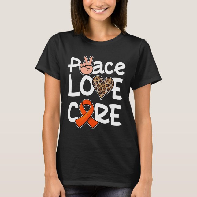 Camiseta Paz Cura de Amor Naranja Ribbon Leukemia Concienci (Anverso)