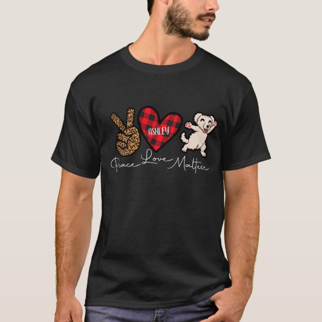 Camiseta Paz de Cuadros Malteses Amor Perrito Lindo (Anverso)