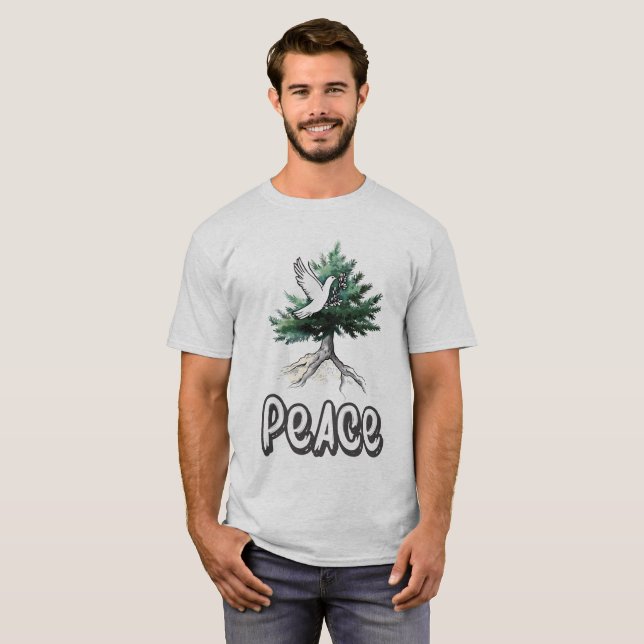 Camiseta PAZ: El Cedro del Líbano y el Árbol blanco س・・. (Anverso completo)