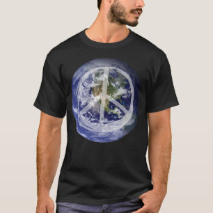 Camiseta PAZ en el planeta Tierra en el espacio Rótulo de s