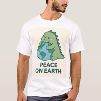 Camiseta Paz en la Tierra - Dinosaurio Verde lindo abrazand