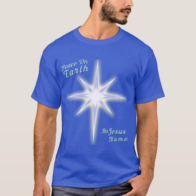 Camiseta Paz en la Tierra. Estrella de Belén. En nombre de  (Anverso)