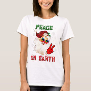 Camiseta Paz en la Tierra Rótulo Feliz Navidad Santa Hat Hi
